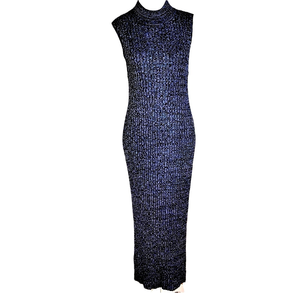 House of Harlow 1960 Metallic Ribbed Knit Mock Neck Maxi Dress Gray L